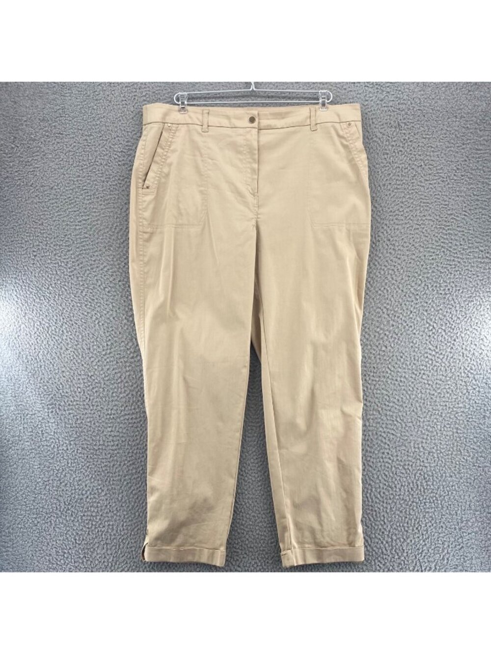 Chicos Pants Womens 3 US 16 Beige Ankle Cuffed Pockets Stretch Everyday Casual
